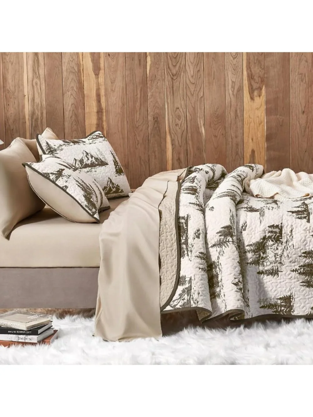 Rustic Cabin Quilt Set - Woodland Camping Theme, Reversible Lightweight